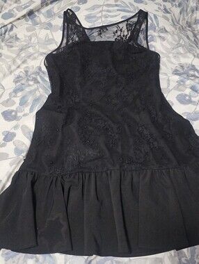 Black Lace Overlay Sleeveless Dress Sz 14